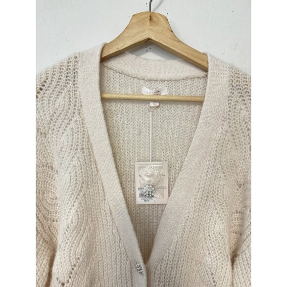 NEW Lauren Conrad Long Cardigan Layering Sweater Bare Linen Ivory V-Neck Small - Picture 6 of 11